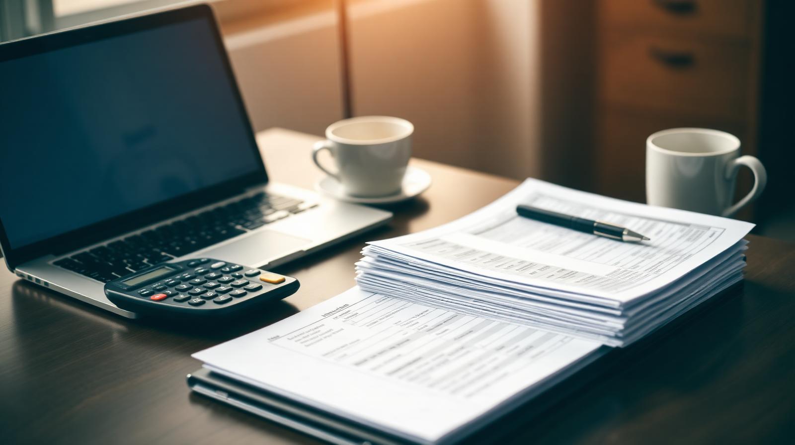 Organized tax support documents and calculator for small business tax coordination